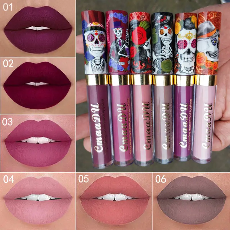 1pcs Matte Lip Gloss - Long-Lasting Waterproof Non-Fading for All Skin Types - Vibrant Red Shades with Floral & Skull Designs — image 2