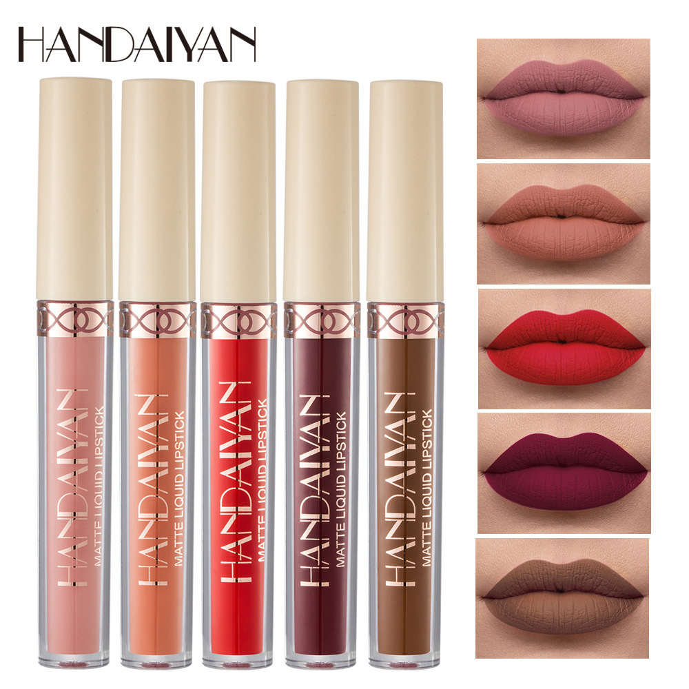 Handaiyan 12 Colors Matte Dark Purple Lip Gloss Longlasting Red Nude Nude Liquid Lipsticks Non-stick Cup Lip Tint Makeup Pigment — image 4