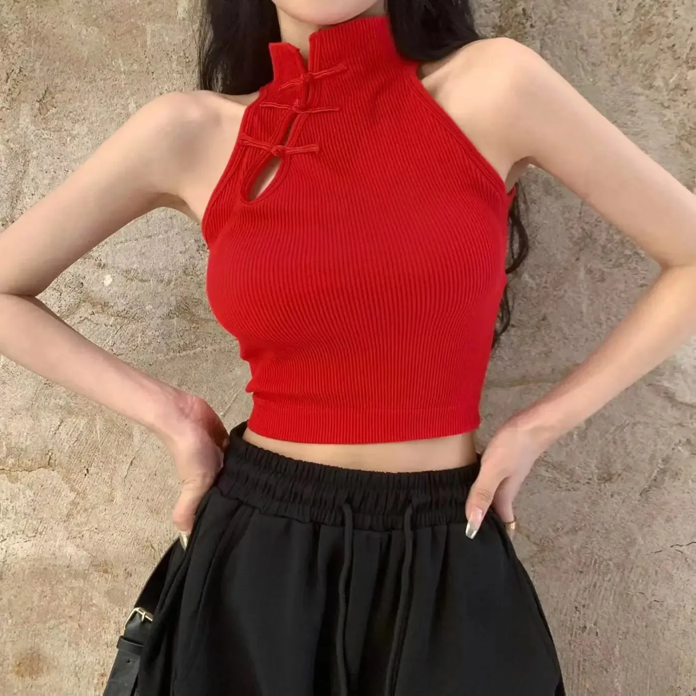 Vintage Hault Tanks Camis For Women Sleeveless Almighty Casual Button Femme Croset Crop Tops With Built in Bras Woman Camisoles — image 12