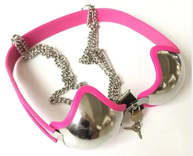 Reggiseno a fascia regolabile femminile in acciaio inossidabile Reggiseno a forma di seno con dispositivo di cintura di castità Bondage con serratura Ddsm Giocattolo del sesso 3 colori — image 2