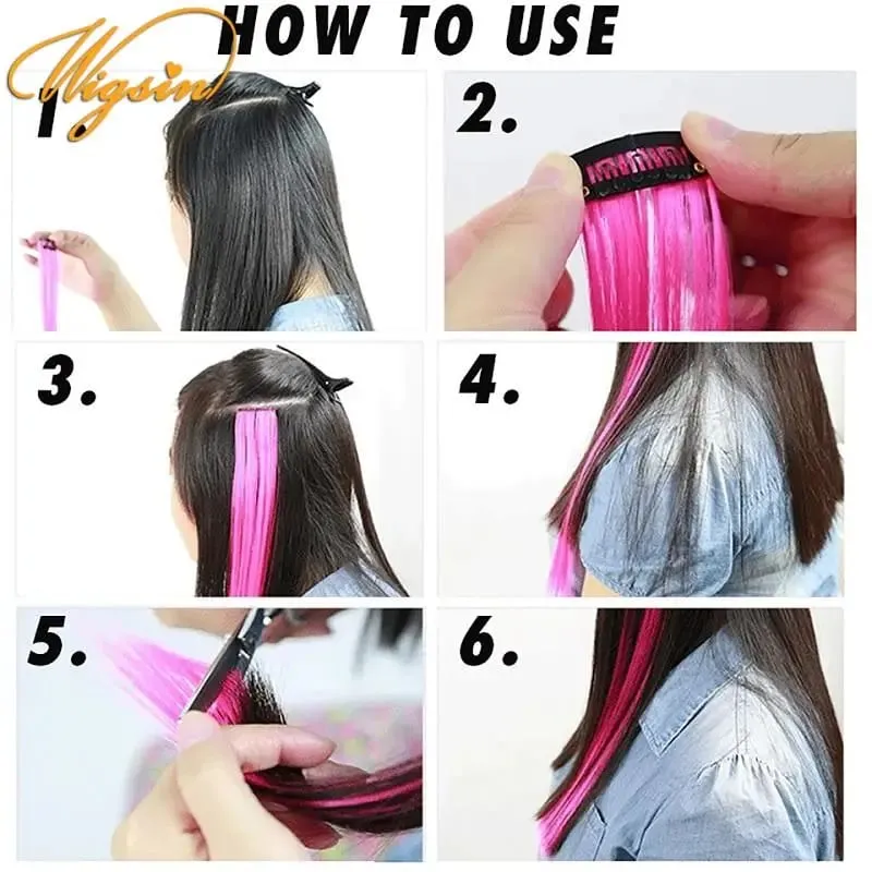 Synthetic 10pcs Colored Hair Synthetic Extensions Colorful Clip in Hair Long Straight Hair for Kids Girls Women — image 5