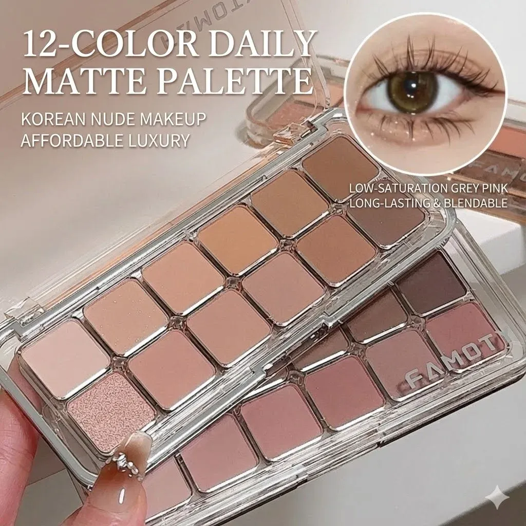 Paleta de sombras de ojos de baja saturación de 12 colores, paleta de maquillaje de ojos de albaricoque y té mate, maquillaje diario de tierra, sombras de ojos de larga duración — image 5