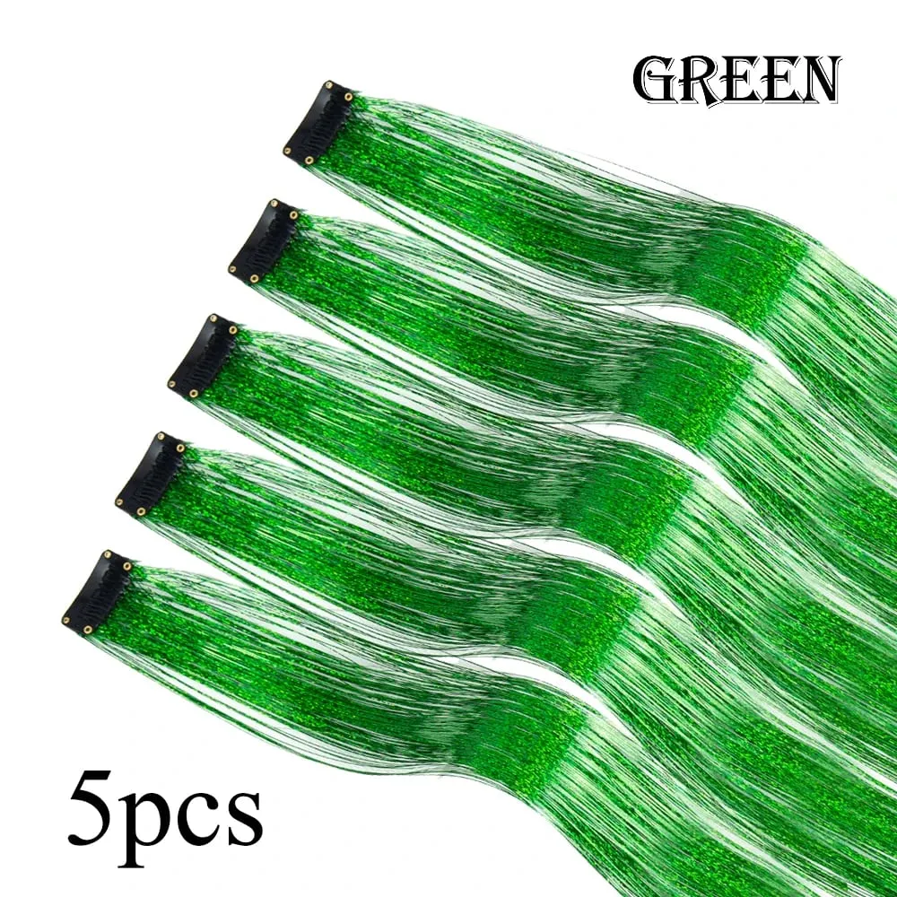 Wholesale 5Pcs/Pack Sparkling Shiny Hair Extensions Clip In Sparkle Shiny Hair Tinsel Rainbow Shiny Sparkle Hair Tinsel Pink/Red