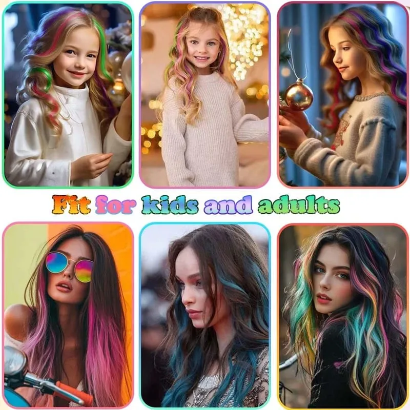 2 PCS Colorful Hair Extensions Curly Synthetic Hair Patches Rainbow Neon Party Highlights Suitable for Girls