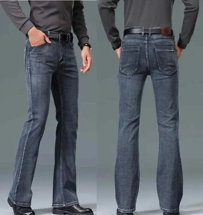 Smoke Gray Flared Jeans Of The 1980s Men High Waisted Wide Boot Cut Pants Wde Leg Denim Trousers — image 3
