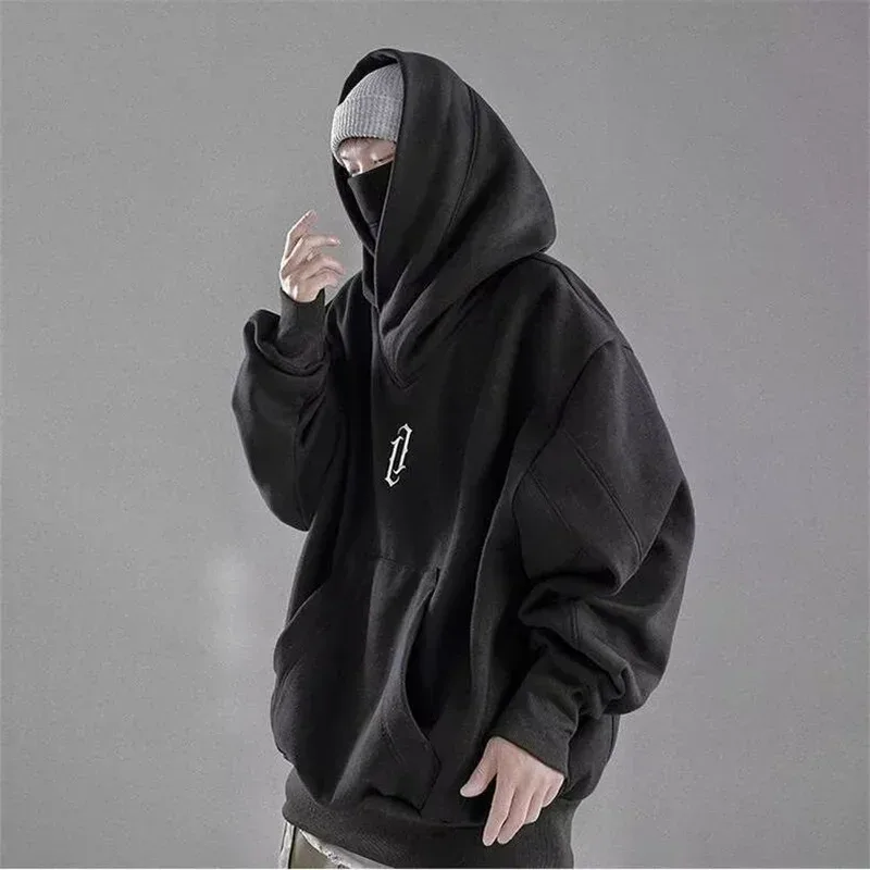 Winter Embroidery Turtleneck Men's Hooded Sweatshirt Japanese Ninja Oversized Hoodies Hip Hop Fleece Pocket Streetwear Y2K Hoody — image 2