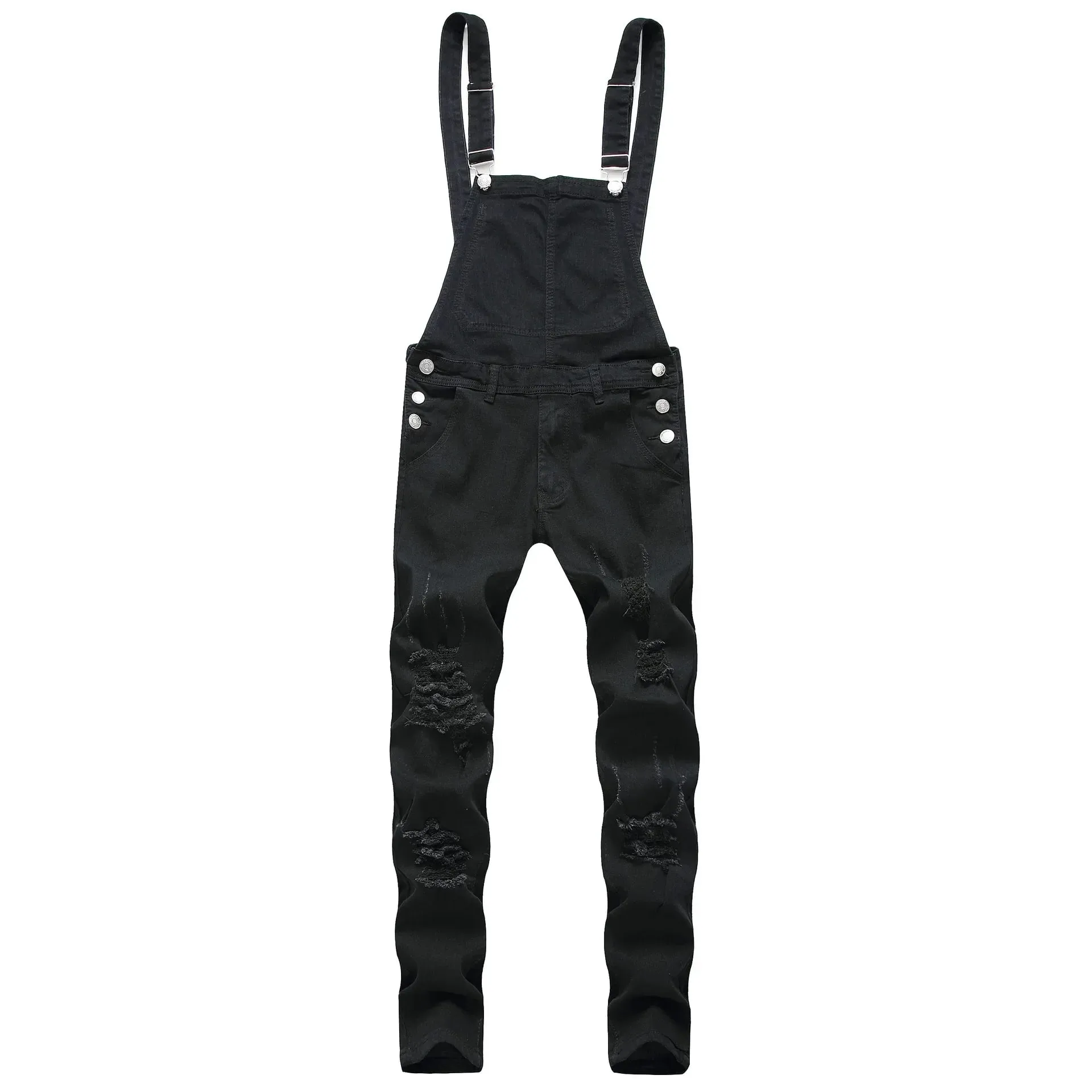 Men Jeans Jumpsuits Denim Overalls Distressed Pockets One Piece Pencil Pants Solid Washed Ankle Length Safari Style Spliced — image 6