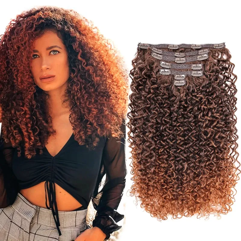 Synthetic Clip In Fitting Extension Full Head Long Kinky Curly Wig Fake False Hair Pieces Clip-on Black Brown Hairpin For Women — image 19