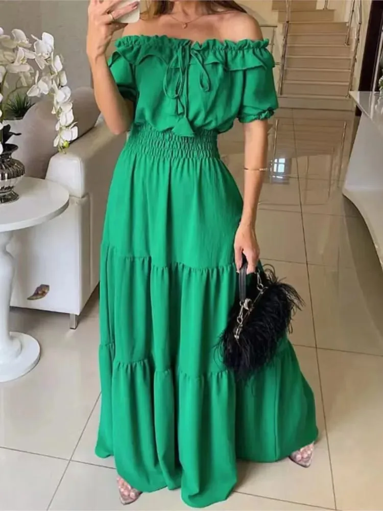 Summer New Arrival Color Solid Boho Dress Women Fashion Elegant Beach Party Club Dress Casual Maxi Dresses For Woman Clothing — image 2