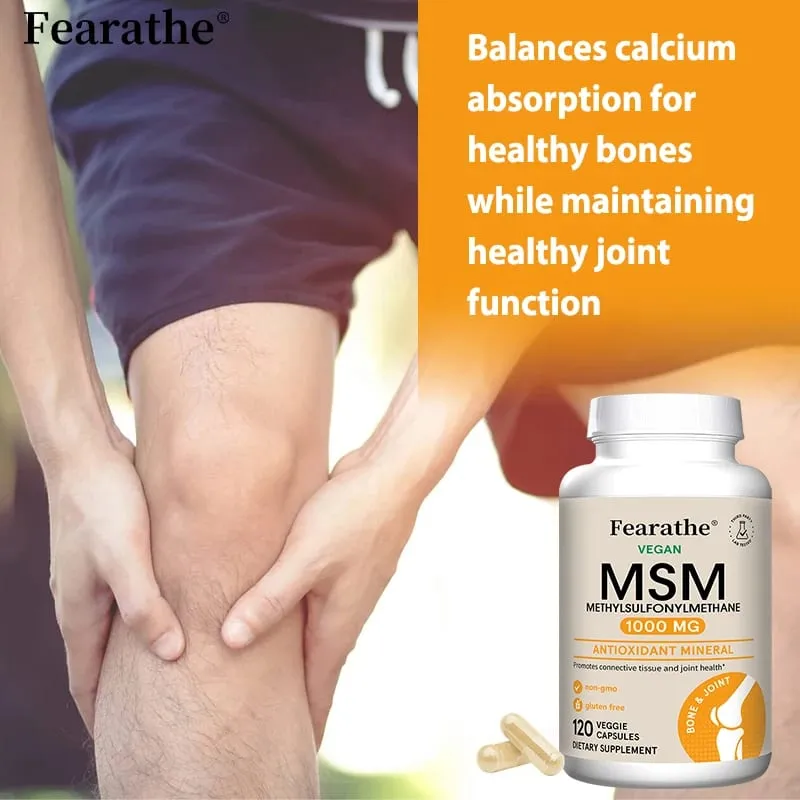 Fearathe Methylsulfonylmethane(MSM) 1000 مجم مضاد للأكسدة يعزز صحة المفاصل، امتصاص متوازن للكالسيوم، غير معدّل وراثيًا، خالي من الغلوتين