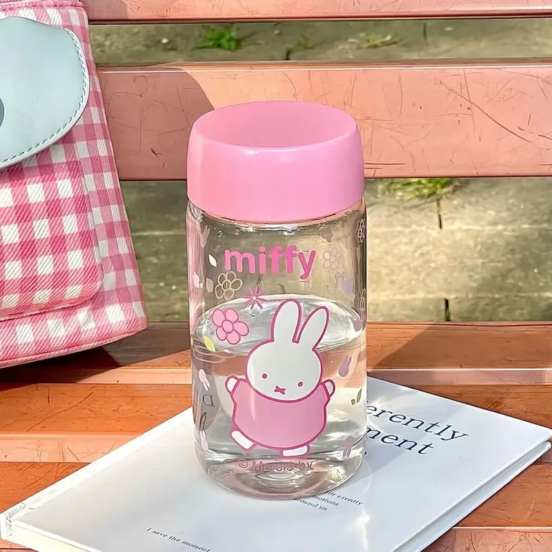 Kawaii Miffy لطيف الصيف كوب ماء الكرتون الأرنب الطباعة أسلوب بسيط البلاستيك الشفاف المحمولة فنجان القهوة فتاة هدية — image 4