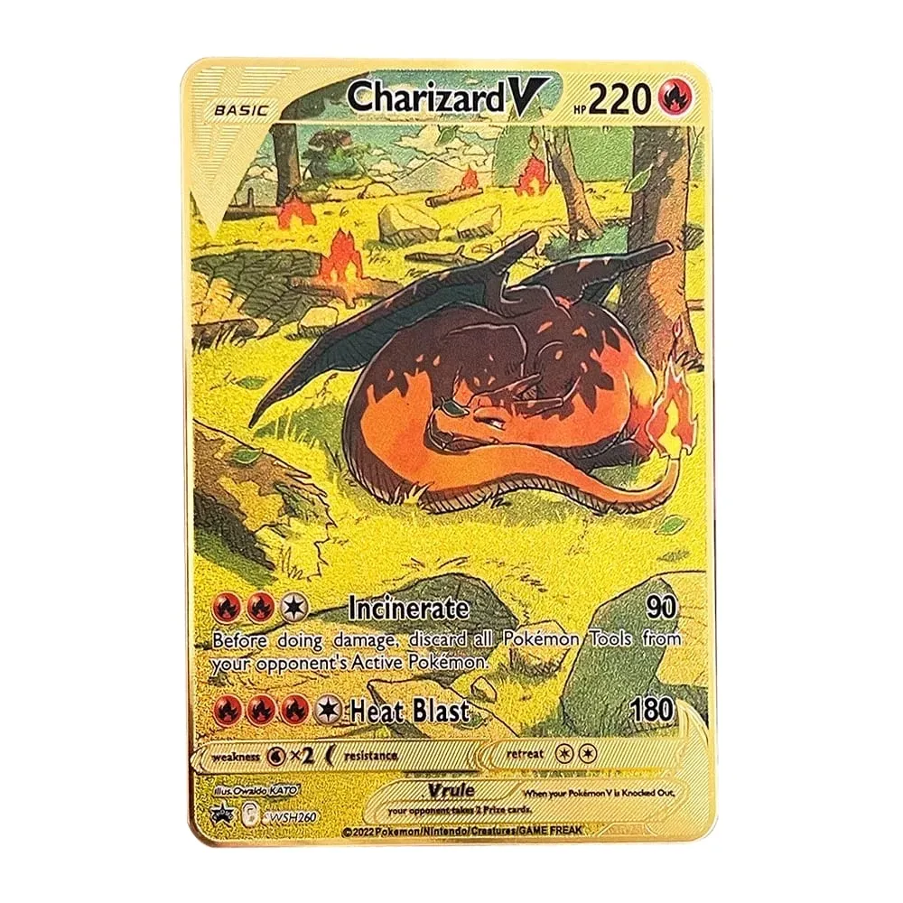 Kad Pokemon Vmax Logam Surat Pokémon Pikachu Gx Mewtwo Charizard Vstar Permainan Anime Mainan Besi Emas Kad Bermain Hadiah Kanak-kanak — image 5