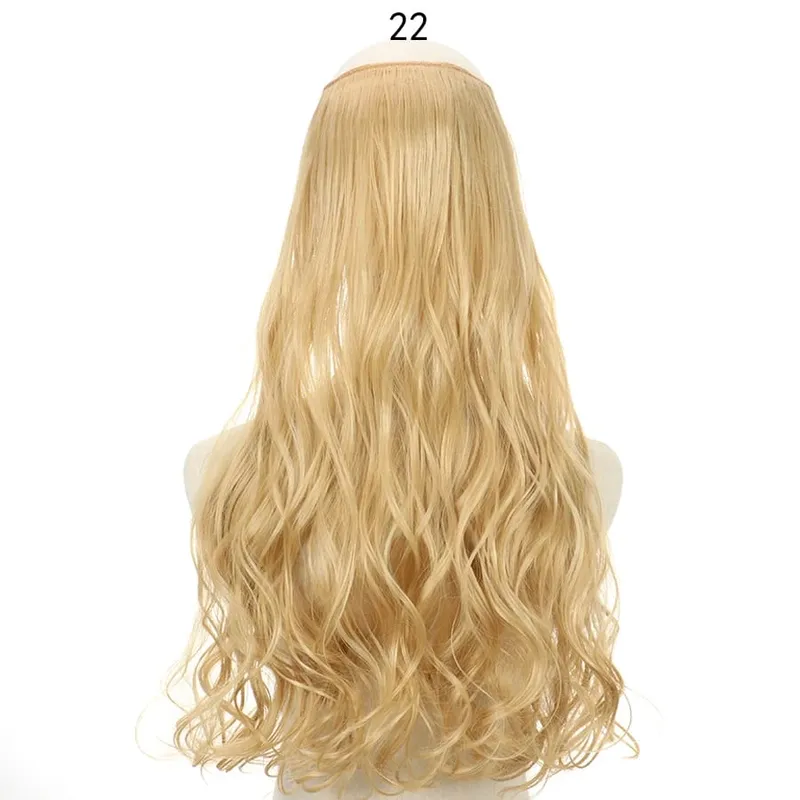Long No Clips Invisible Wire Hair Extensions 16 22 32" Synthetic Wavy Black Brown One Piece Hairpiece Hair Extension