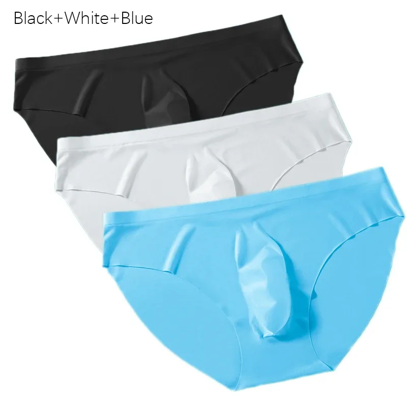 3PCS/lot Men's Ice Silk Briefs Ultra-thin Transparent Seamless Underpants 3D Pouch Sexy Quick Dry Breathable Underwear Panties