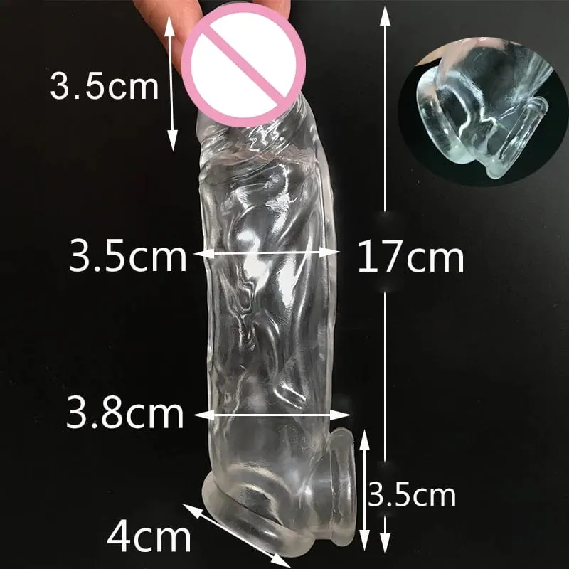 Highly Elastic Crystal Condom Reusable Penis Extender Sleeve Delay Ejaculation Penis Enlargement Intimate Goods Sex Toys For Men