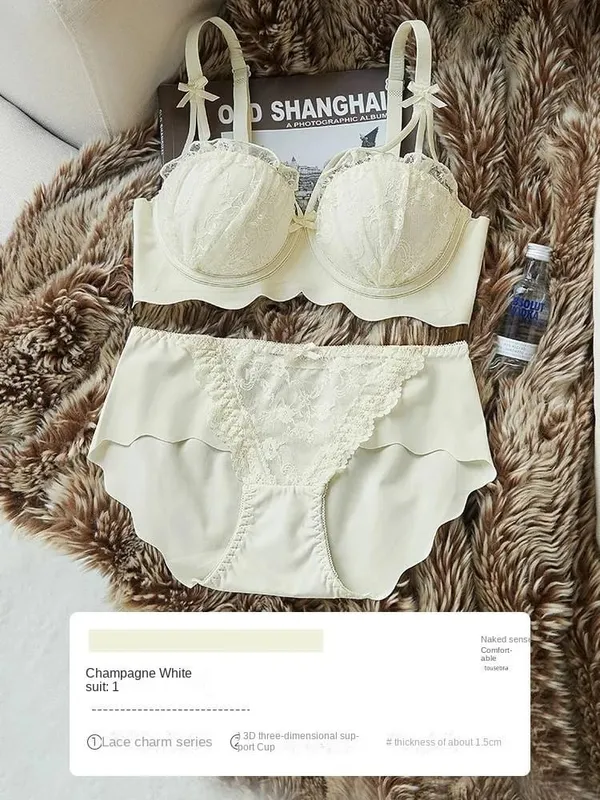 Push-up Women with Small Breasts Showing Large Flat Chest Special Thickened Breast Anti-sag Bra Cover Lace Underwear Set — image 12