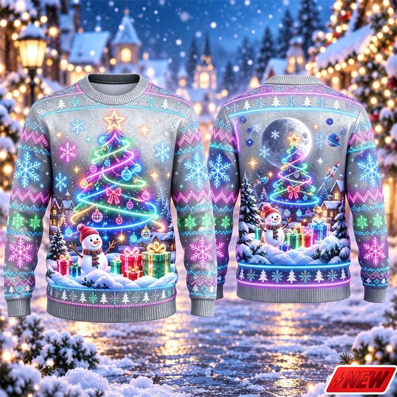 3d Print Christmas Tree Ugly Sweater Men Merry Christmas Trend Crew Neck Sweatshirts Women Neon Snowman Gift Fake Sweater Unisex — image 9