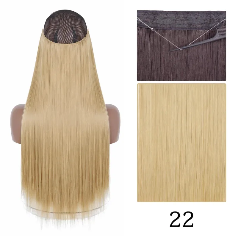 Synthetic Long Straight No Clip One Piece Hair Extension Natural Adjustable Line False Hairpiece For Women
