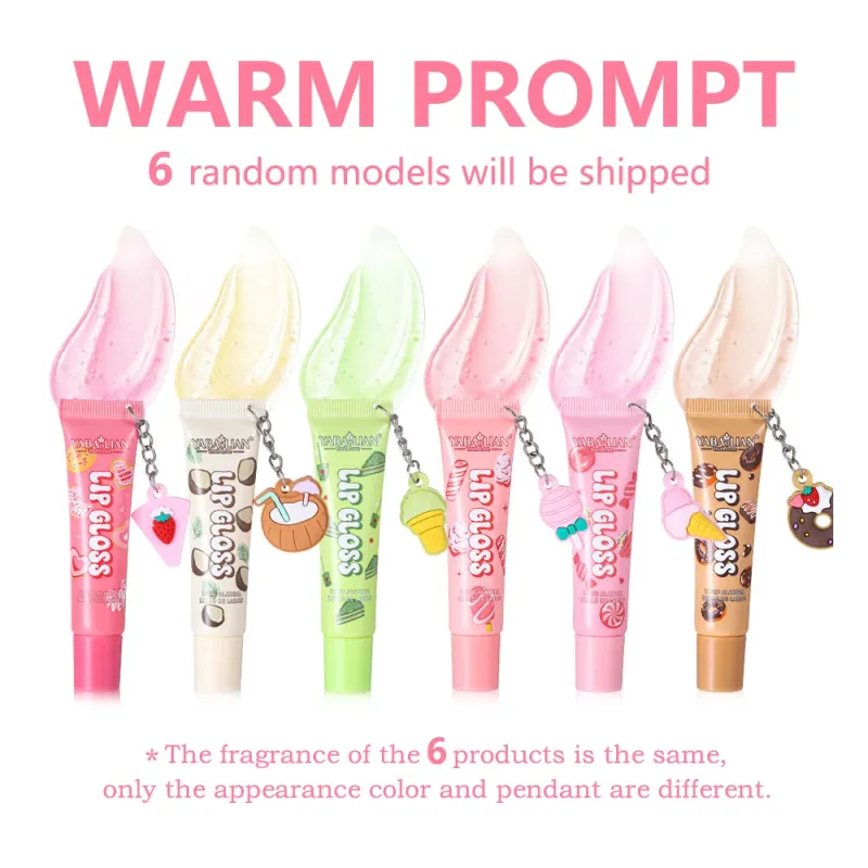 Random 1 Piece Sweet Pendant Lip Gloss Hydrating Plump Lip Oil Transparent Shiny Lip Gloss Cute Cosmetic for Daily Lips Care
