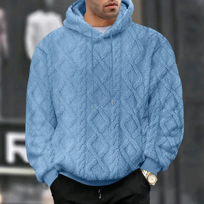 Autumn and Winter Leisure Men's High Street Jacquard Double-Sided Velvet Hooded Sports Trend Pullover Sweater Jacket — image 8