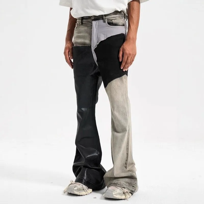 Męskie kontrastowe kolory na co dzień modny prosty podstawowy wąskie spodnie jeansowe Flare cztery pory roku nowe modne męskie spodnie dżinsowe Streetwear