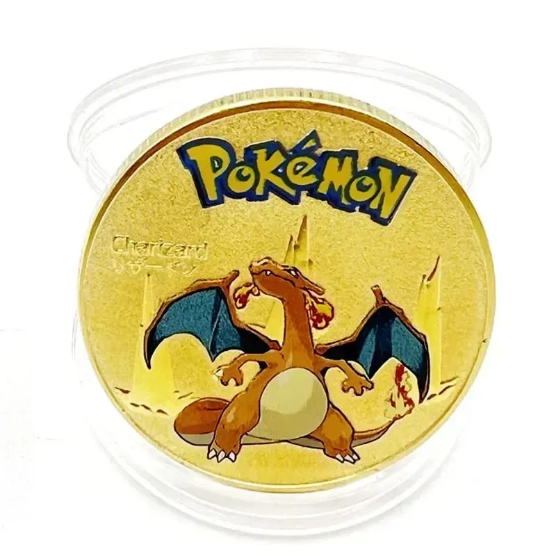 Syiling Emas Pokemon Pikachu Anime Commemorative Coin Charizard Golden Round Metal Syiling Mainan — image 6