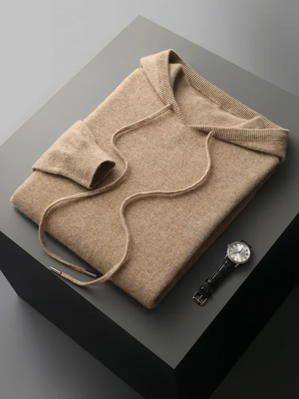 Men's 100% Merino Wool Sweater Hooded Collar Knitted Pullover Sweatshirt Autumn Winter Casual Large Tops Long Sleeved — image 11