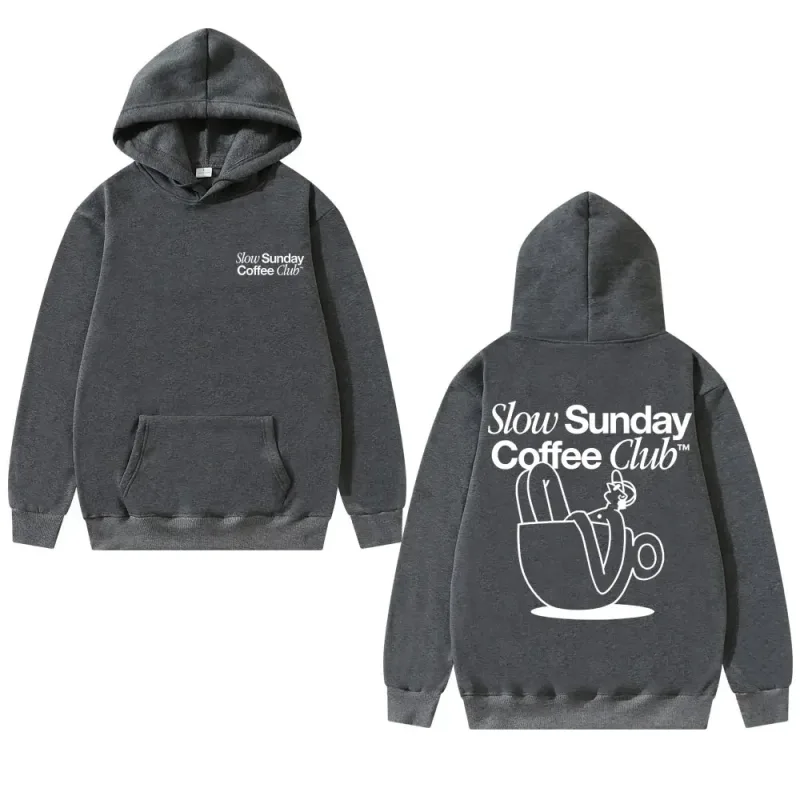 Unisex Slow Sunday Coffee Club Hoodie Pullover Funny Meme Vintage Casual Streetwear Sweatshirt, Multiple Colors Available — image 5