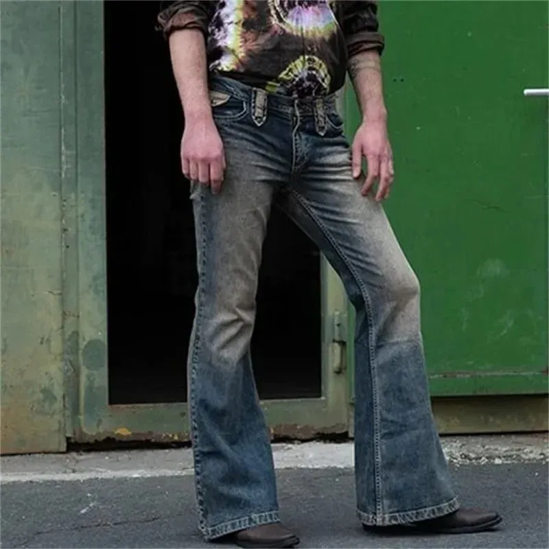 Vintage Men's Big Flared Jeans Male Youth Four Seasons Casual Deep Blue Denim Pants 2023 Fashion High Waist Trousers Streetwear — image 4