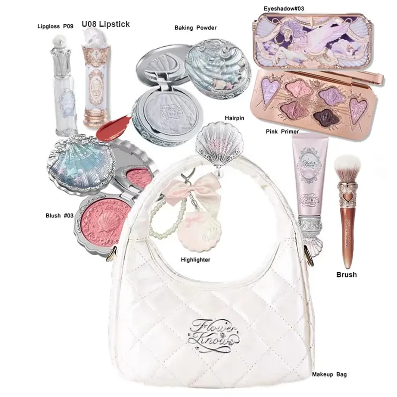 Makeup Set Flower Knows Shell Pearl Bunny Garden Setting Powder Lip Gloss Blush All In One Baking Powder Glitter Highlighter Kit — image 7