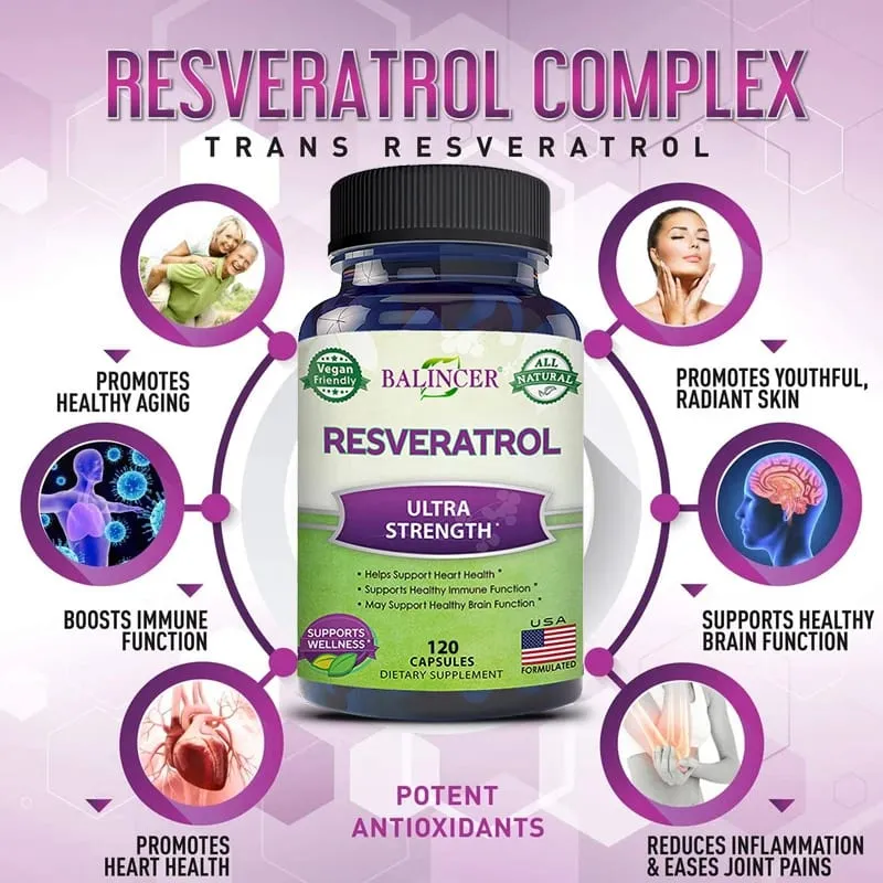 Balincer Resveratrol Complex Supports Cardiovascular Health Protects Arteries Boosts Immune System Promotes Smooth Skin — image 4