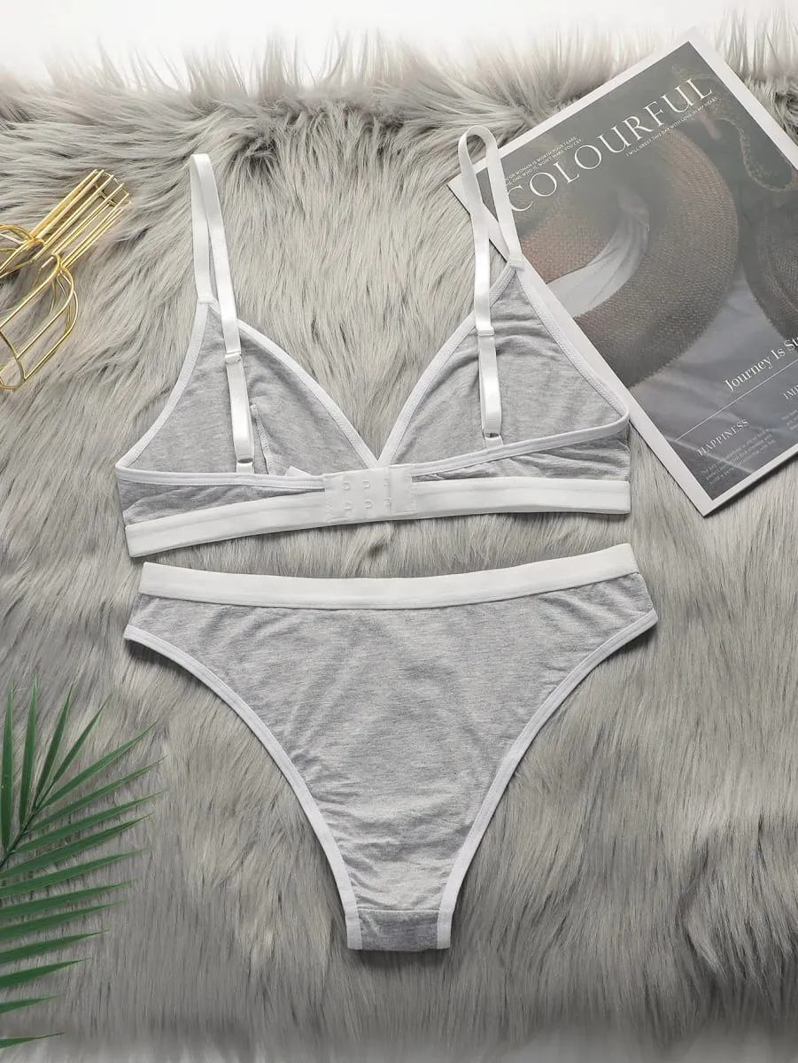 Women's thin without steel ring lifting and gathering gray sexy ultra short underwear triangle underwear set YS2731 — image 2
