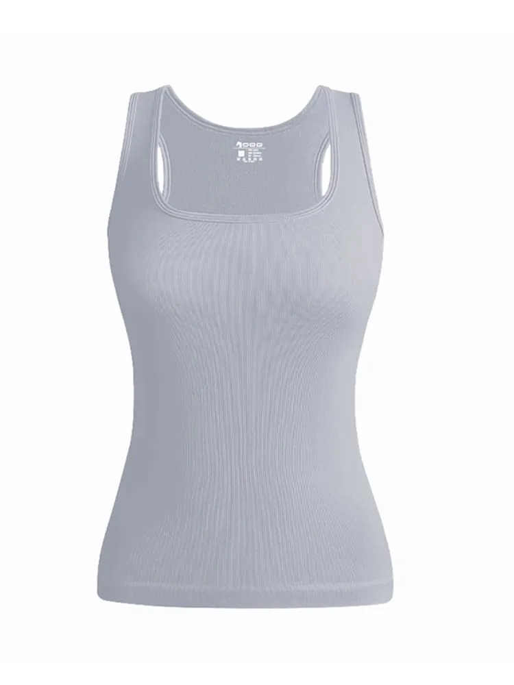Hot Sale Summer Women's Basic Elastic Tank Top Sleeveless Square Collar Vest T-shirt Fashion Fitness Yoga Women's Casual Top — image 12