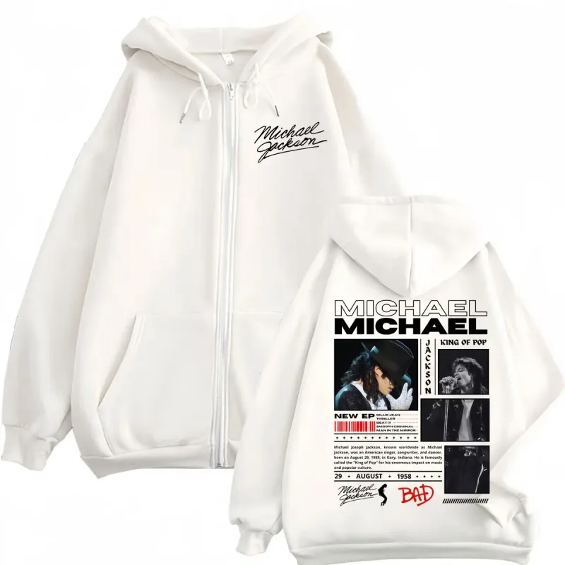 Sänger Michael Jackson Classics Zipper Hoodies Rock Mode Vintage Zip Up Pullover Männer Frauen Casual Langarm Sweatshirts