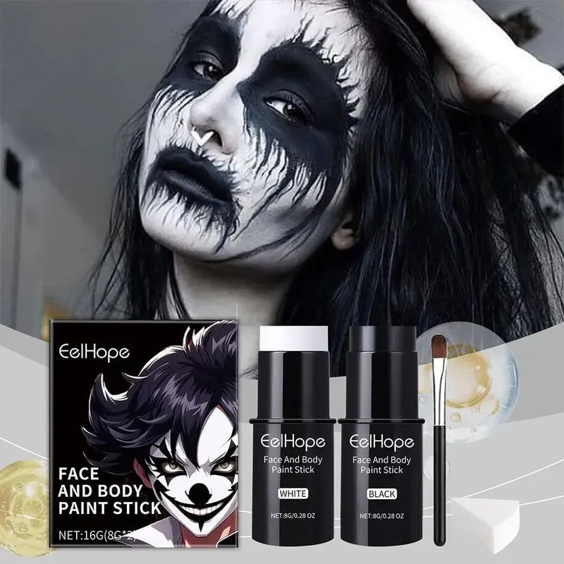 Cover Foundation Clown Colorful Long Lasting Waterproof Halloween Festive Makeup Accessories Set Black White Face Body Paint Kit