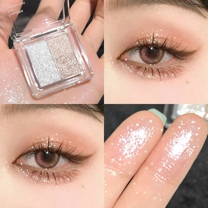 3 Colors Glitter Eyeshadow Palette Mini Shimmer Diamond Sparkle Eye Makeup Fine Sequins Long Lasting for Daily Dating Party