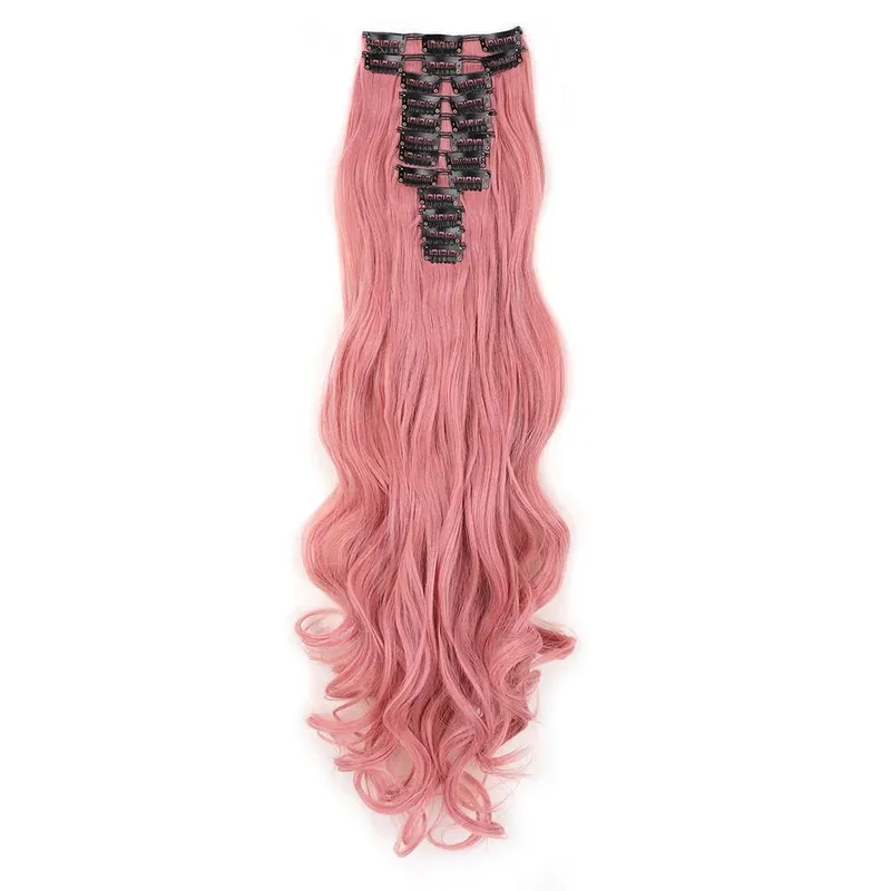 12pcs Highlight Balayage Dark Brown Hairpieces Clip in Hair Extensions 24inch Light Brown&Honey Blonde Synthetic Wavy Hair — image 19