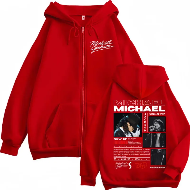Sänger Michael Jackson Classics Zipper Hoodies Rock Mode Vintage Zip Up Pullover Männer Frauen Casual Langarm Sweatshirts — image 4