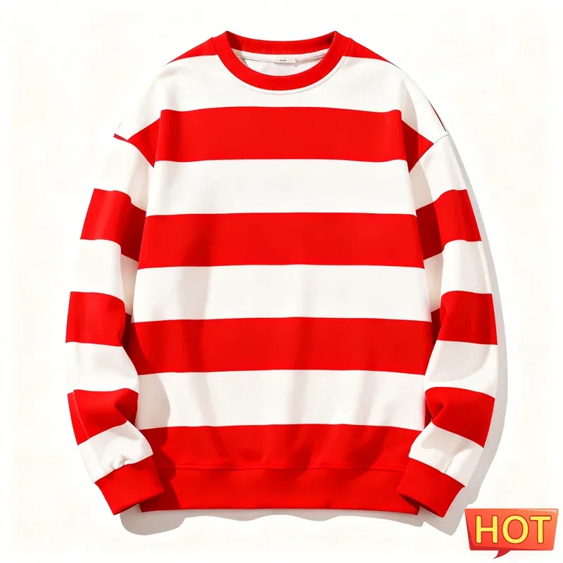 Retro gestreiftes Grafik-Sweatshirt für Herren, schlicht, lässig, langärmelig, 3D-gedruckt, hässliches Sweatshirt, lockere, atmungsaktive O-Ausschnitt-Pullover — image 5