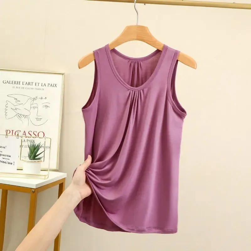 Large size Tank Tops Loose Folds Summer women Modal sleeveless Tshirts Solid color Homewear Top Bottoming Vest XL to 6XL