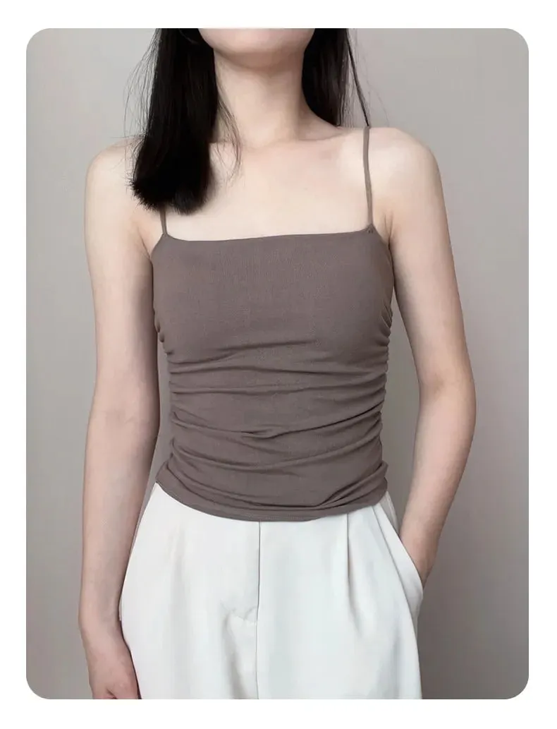 Summer Women Solid Color Crop Camisole Top Sleeveless Skinny Spaghetti Strap Tank Top Ladies Basic Cami Vest — image 10