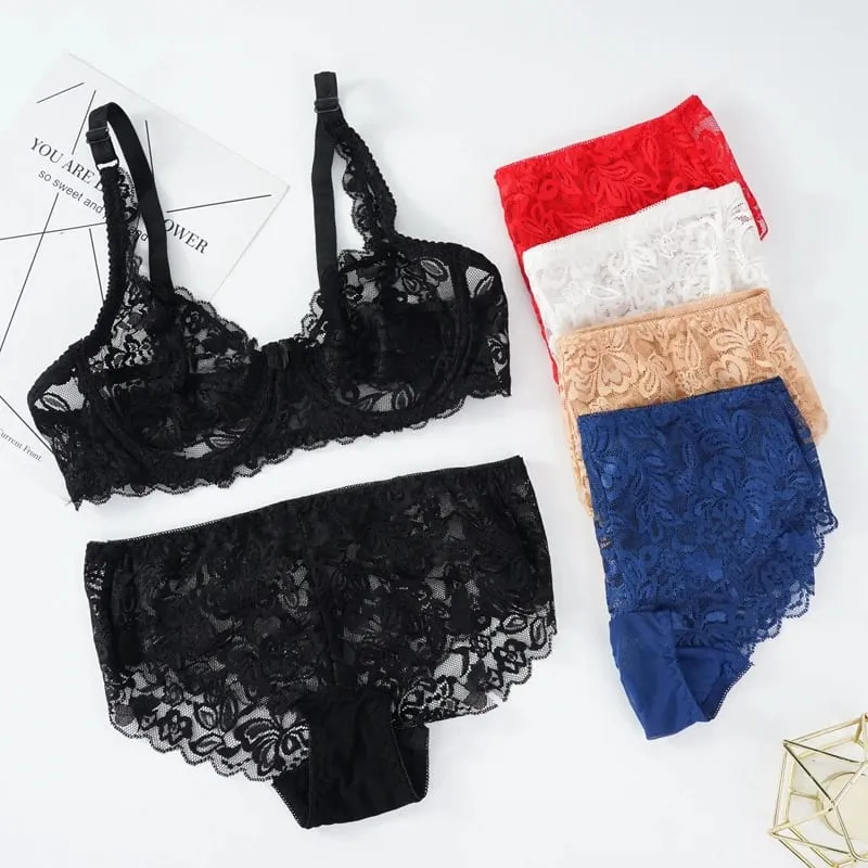 Sexy Women Bra Suit Lace Transparent Bras Panties Sets Exquisite Embroidery Underwear Set Fashion Lady Bralette Lingerie — image 3