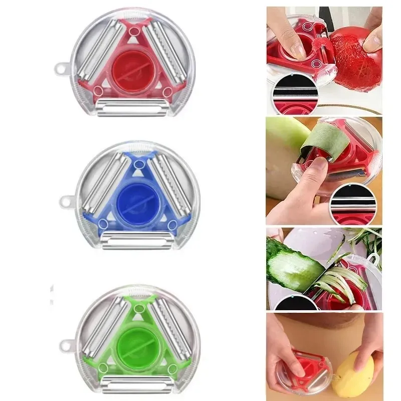 Kitchen 3 in 1 Peeler Rotary Multi-purpose Stainless Steel Potato Peeler Slicer Grater Shredder Vegetable Fruit Peeler — image 8