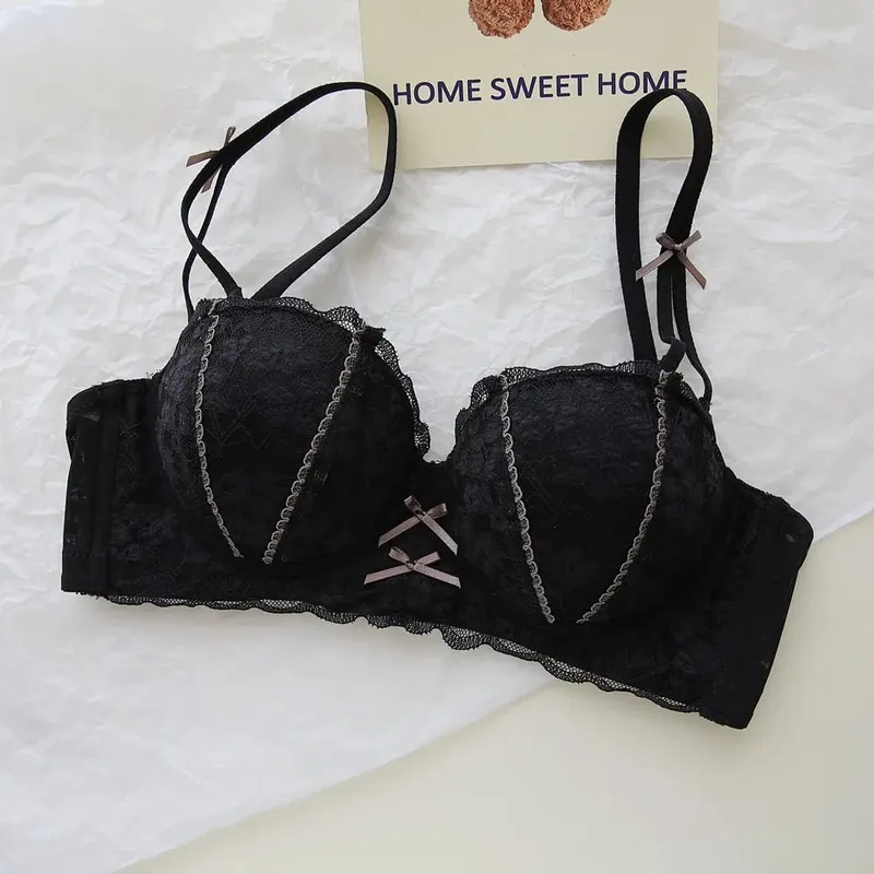 Ensemble de soutien-gorge en dentelle française pour femmes, ensemble de Lingerie Push Up sans fil, petit buste rehausseur, brassière et culotte, sous-vêtements 32 à 38 — image 7
