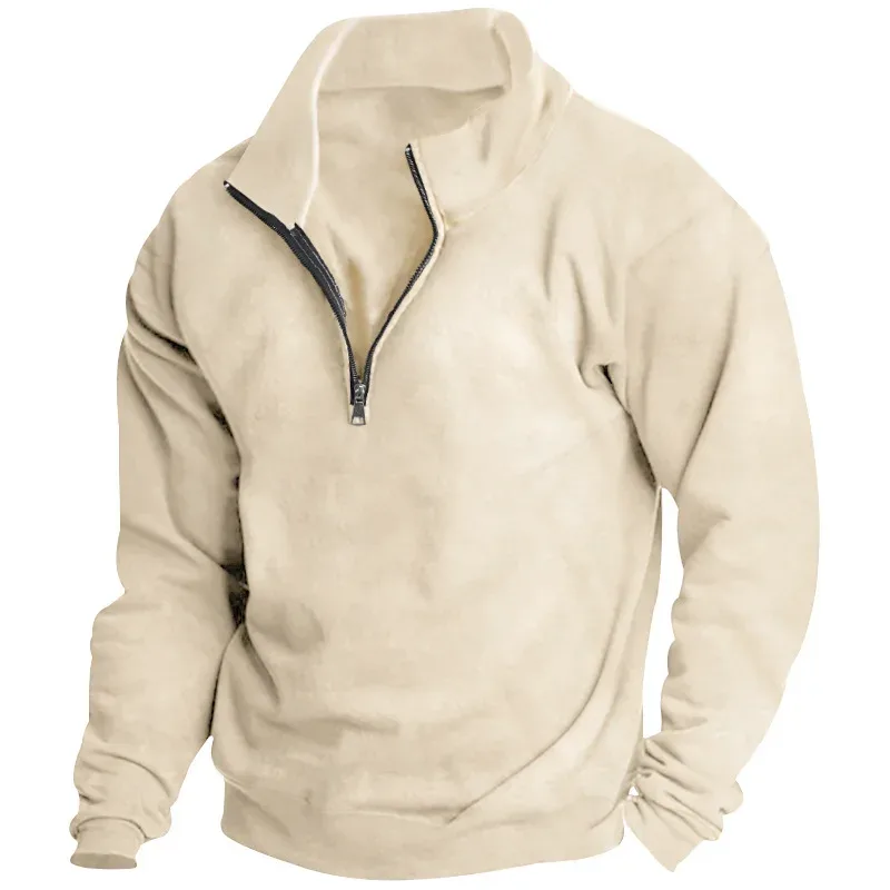 Autumn and winter new men's fleece sweatshirt stand-up collar half zipper long sleeve cross-border European trend men's top — image 6