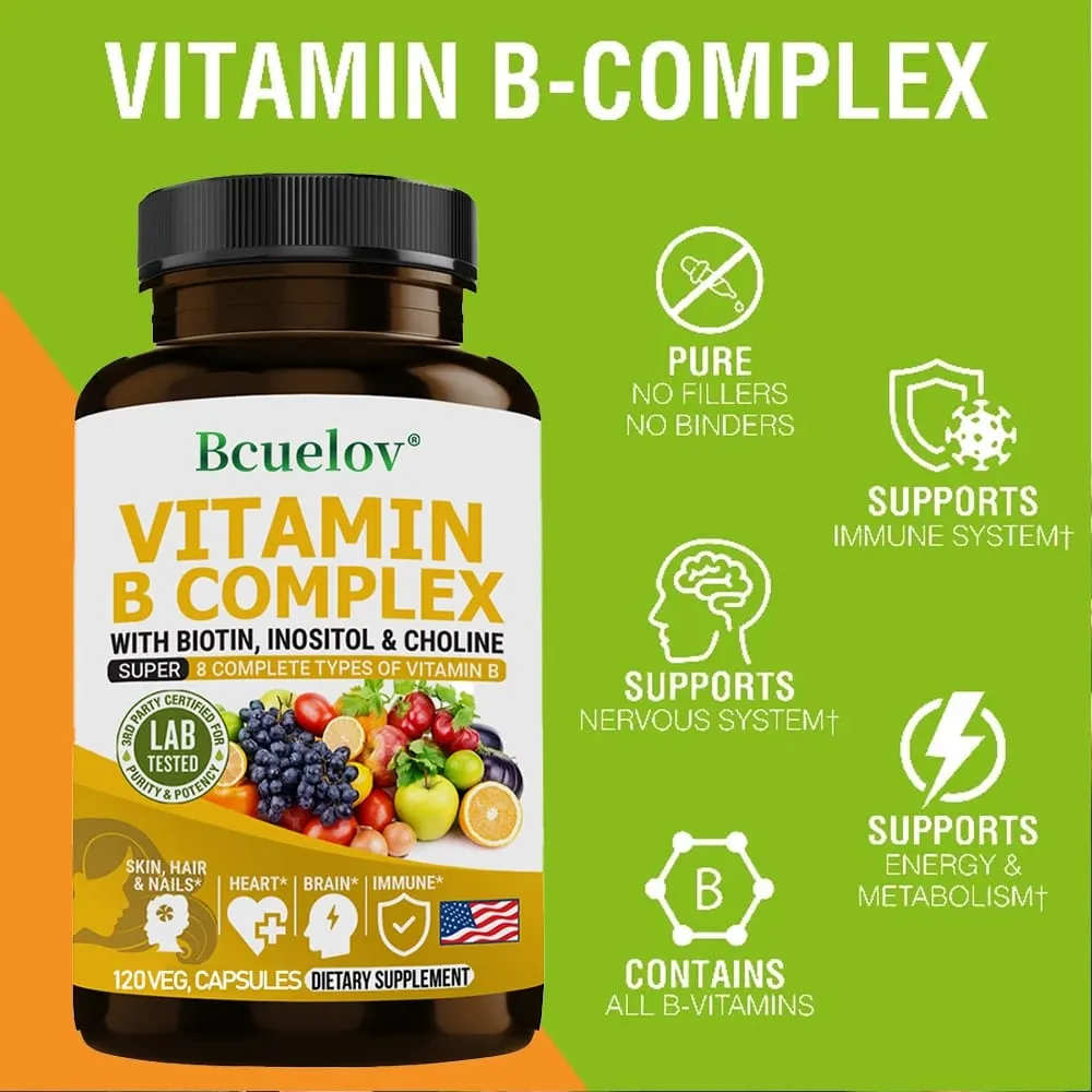 Vitamin B Complex - B1 B2 B3 B5 B6 B7 B9 B12 Biotin Choline Niacin - Brain Skin Hair Nervous System Immunity Metabolism — image 4