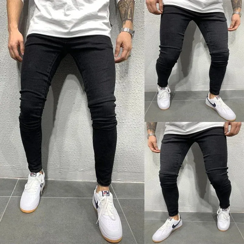 Spring Men Classic Elasticity Pencil Jeans Jean Homme Man Soft Stretch Black Biker Masculino Denim Trousers Mens Solid Pants — image 2