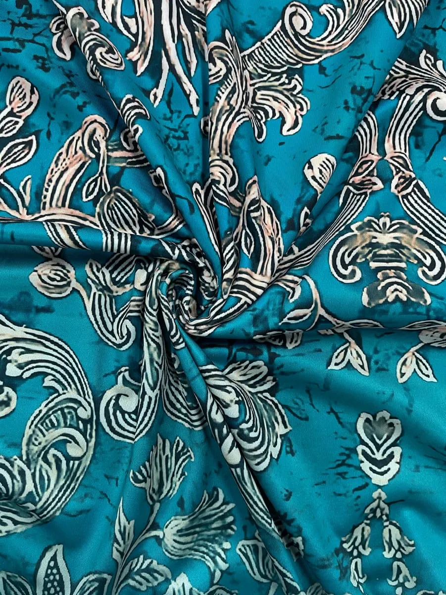 Abito lungo con stampa floreale barocca verde acqua taglie forti Abito estivo casual a maniche corte con scollo rotondo, abito lungo ampio e tasca