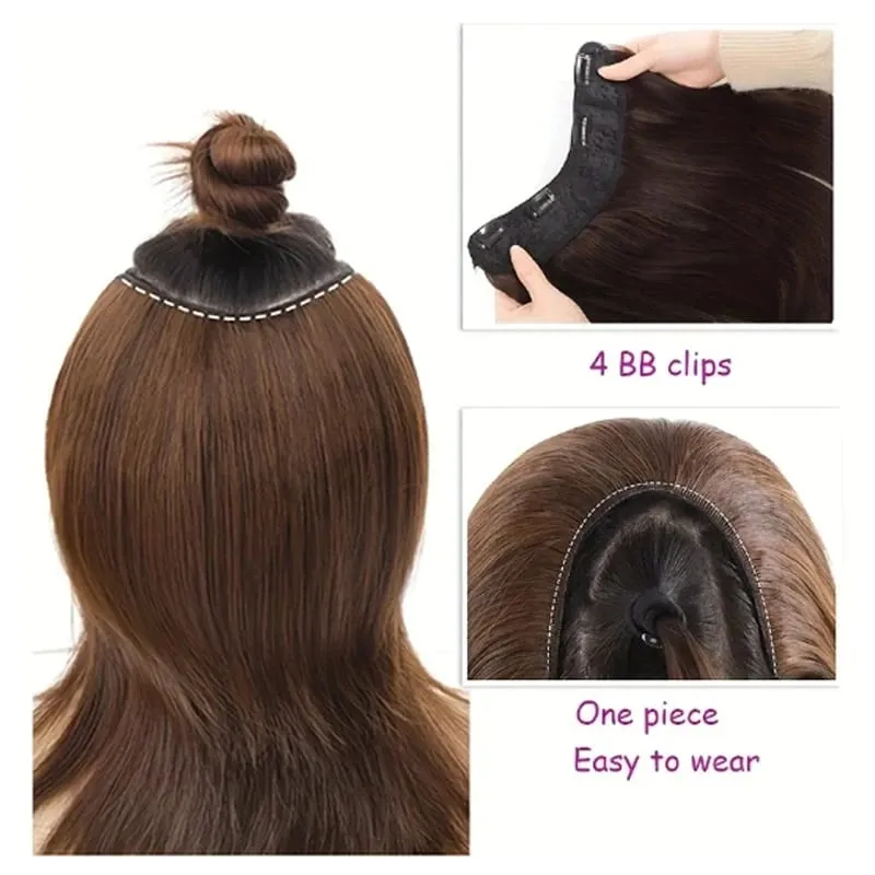 8Inch Synthetic Short Straight Internal Buckle V-shaped Half Head 4Clips Hair Extension Invisible Hairpiece for Women — image 6