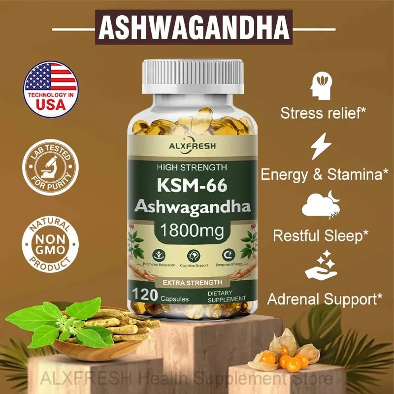 Ashwagandha Capsules for Stress Relief Focus Brain Energy Support Sleep Health Supplement